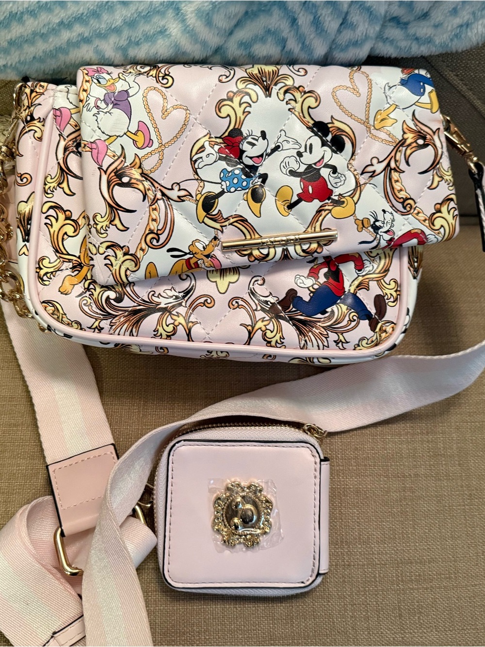 Aldo Pink Quilted Disney Character Crossbody with Coin Pouch